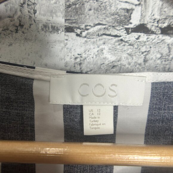 EUC COS Twist Back White and Navy Vertical Striped Dress Size 12 - Picture 6 of 16